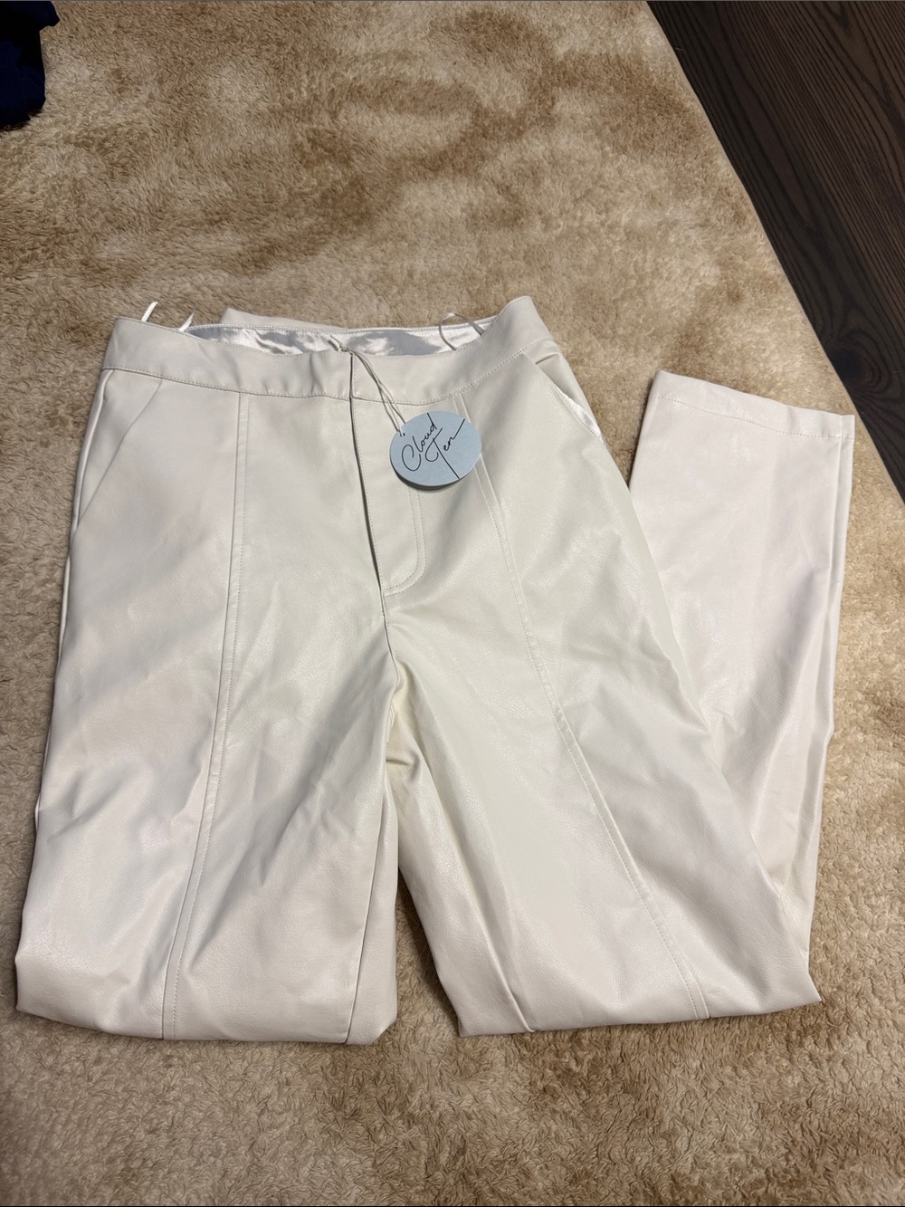 Cloud Ten White Faux Leather Straight-Leg Pants